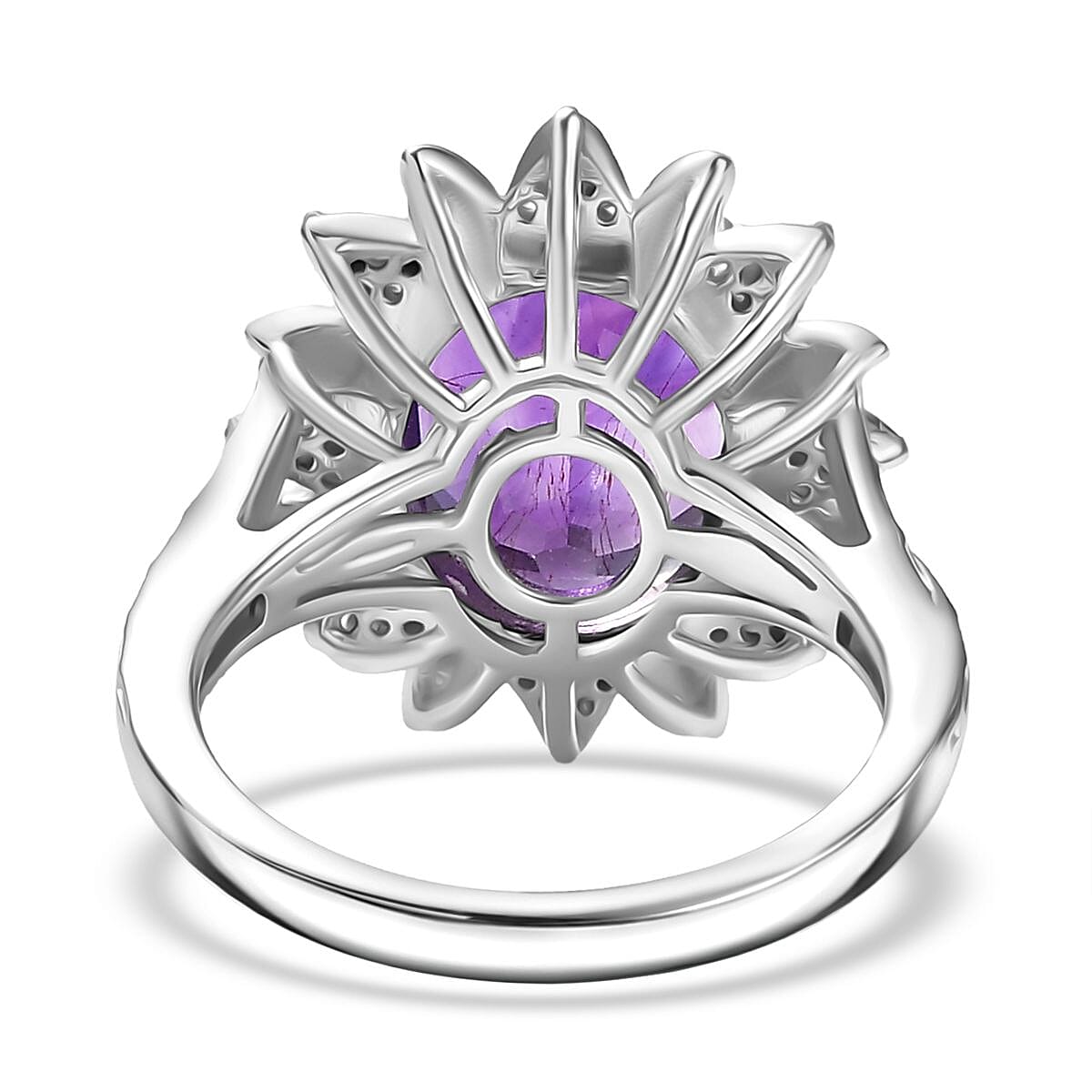 Natural Moroccan Amethyst & White Zircon Violet Bloom Ring in Rhodium Overlay Sterling Silver 4.67 Ct. Natural Moroccan Amethyst & White Zircon Violet Bloom Ring in Rhodium Overlay Sterling Silver 4.67 Ct.