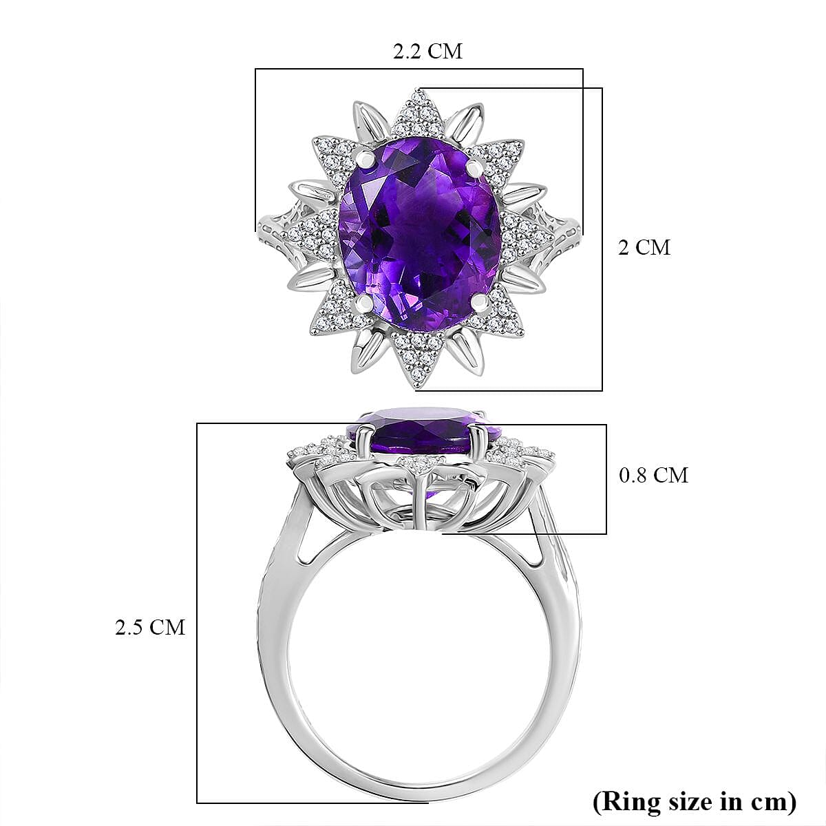 Natural Moroccan Amethyst & White Zircon Violet Bloom Ring in Rhodium Overlay Sterling Silver 4.67 Ct. Natural Moroccan Amethyst & White Zircon Violet Bloom Ring in Rhodium Overlay Sterling Silver 4.67 Ct.