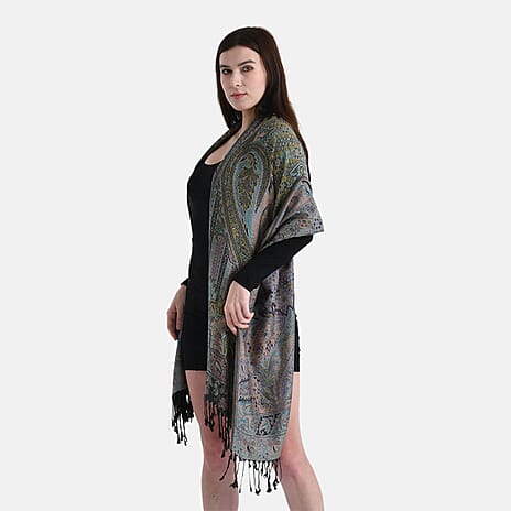 Multicolour Flower Jacquard Scarf with Tassel (70x180cm)