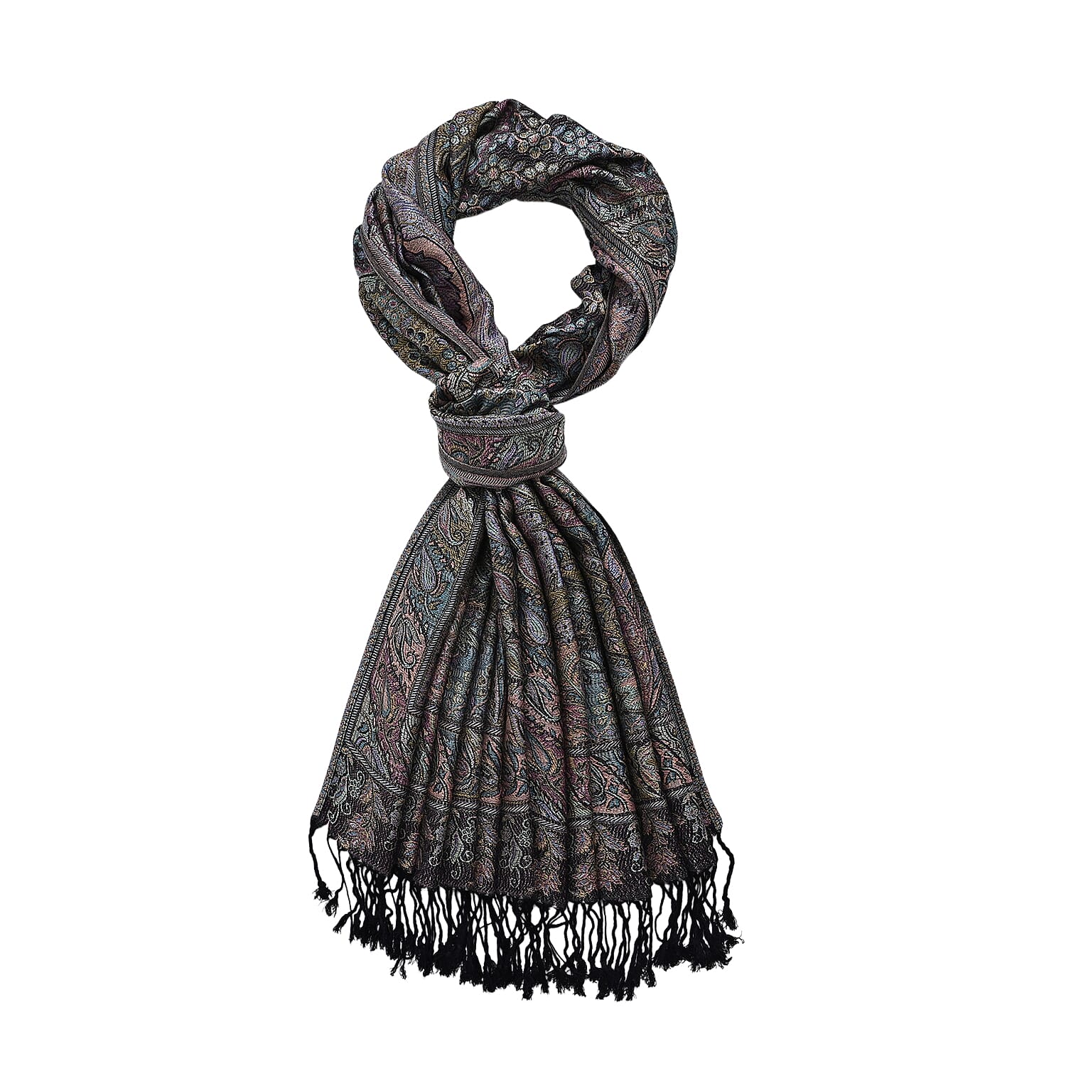Multicolour Flower Jacquard Scarf with Tassel (70x180cm)