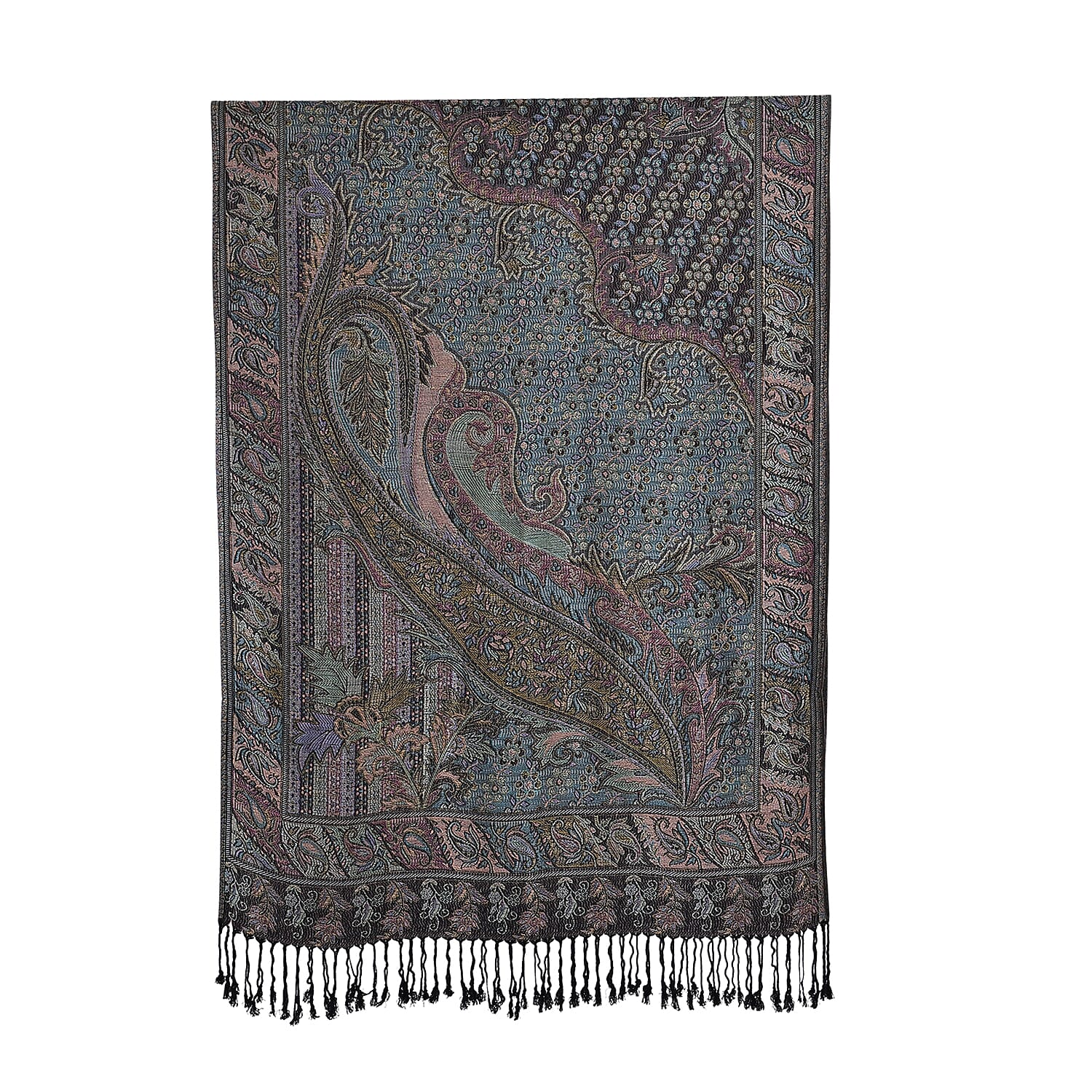 Multicolour Flower Jacquard Scarf with Tassel (70x180cm)