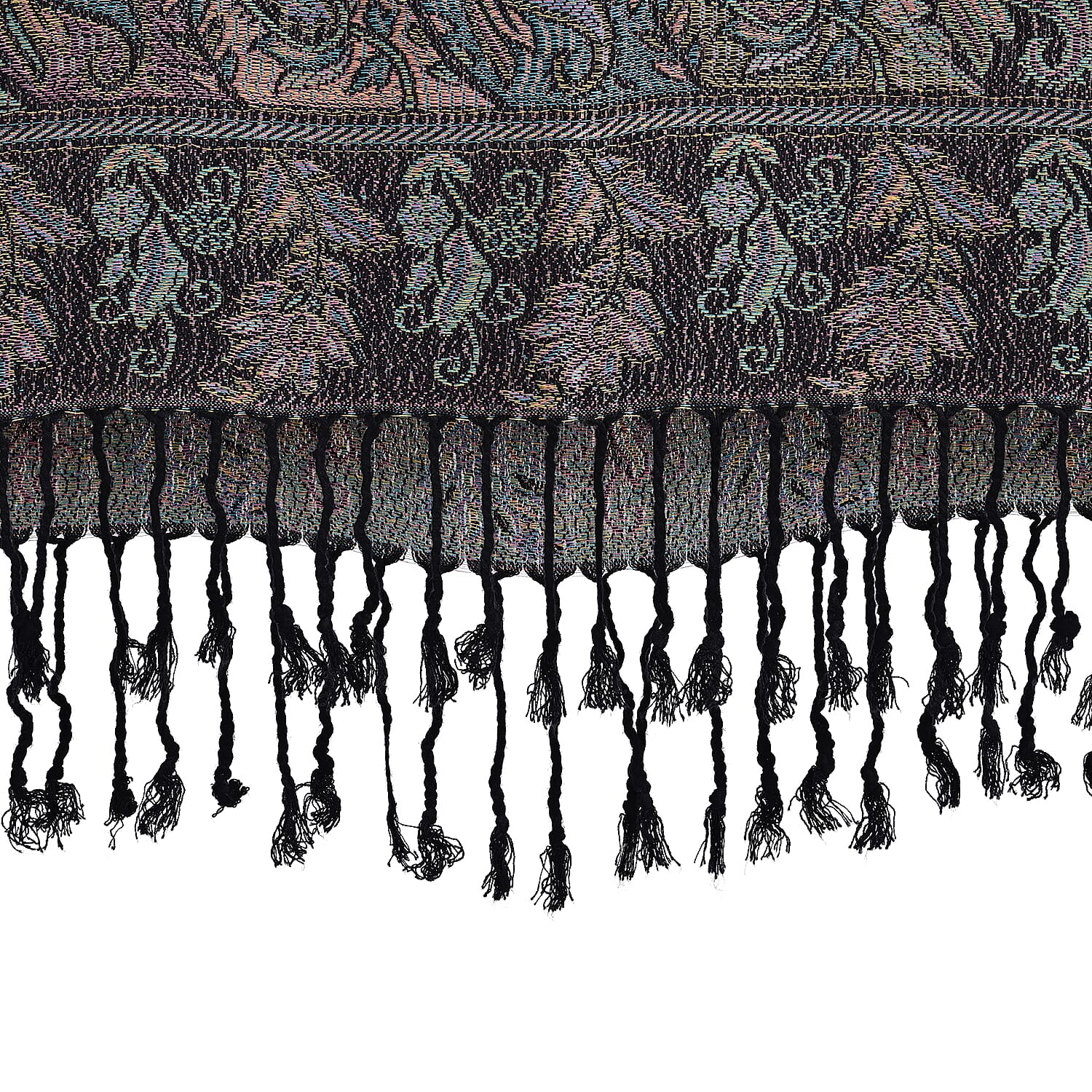 Multicolour Flower Jacquard Scarf with Tassel (70x180cm)