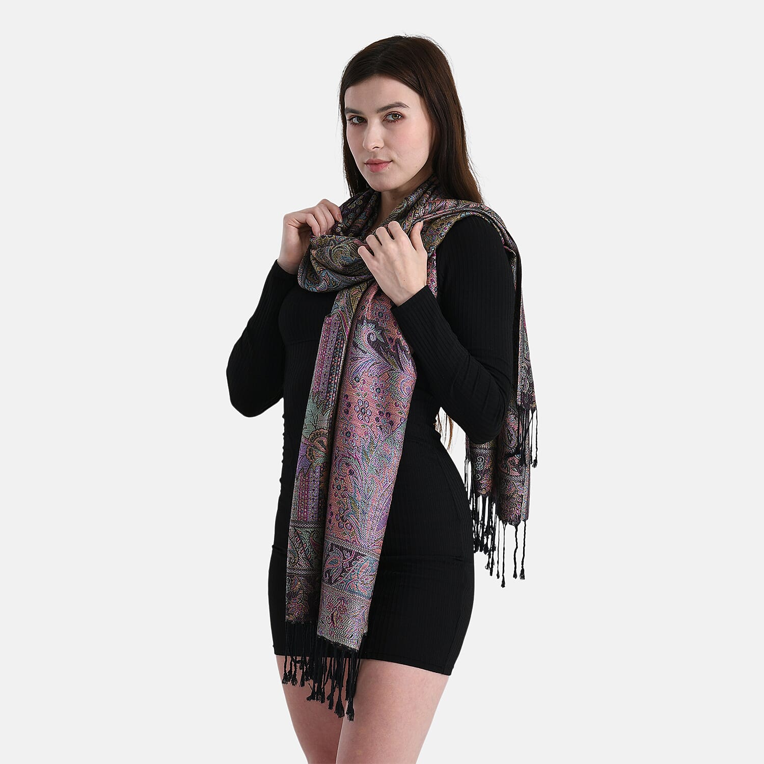Multicolour Paisley Jacquard Scarf with Tassel (70x180cm)