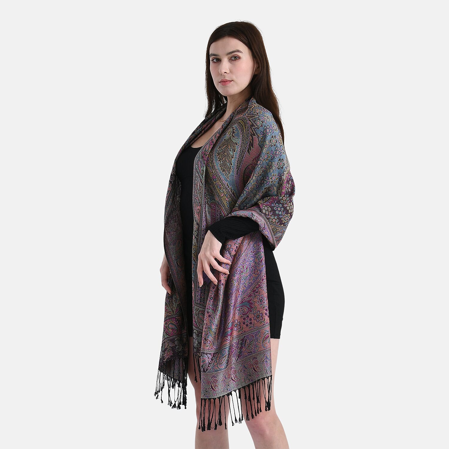 Multicolour Paisley Jacquard Scarf with Tassel (70x180cm)