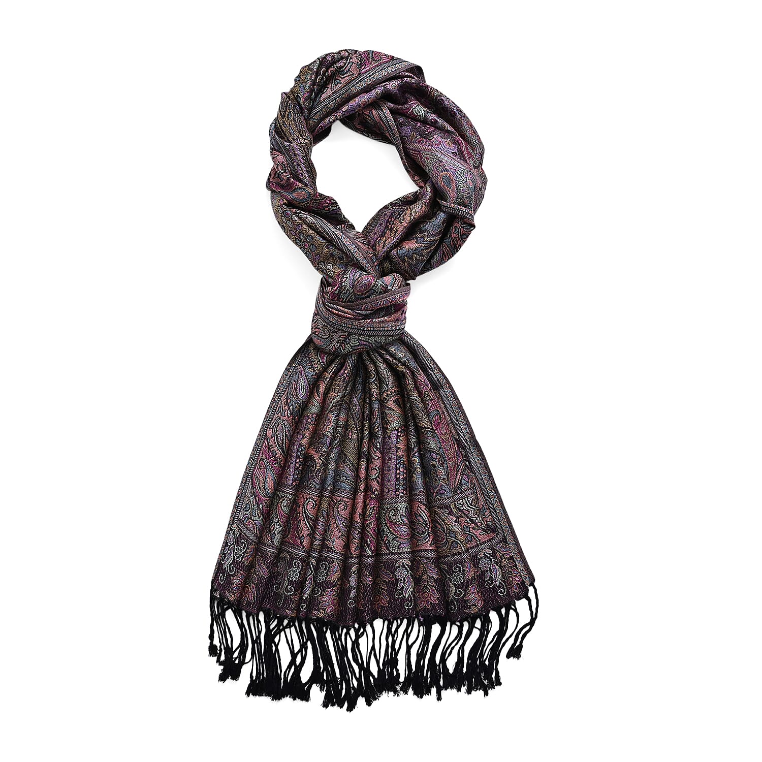 Multicolour Paisley Jacquard Scarf with Tassel (70x180cm)