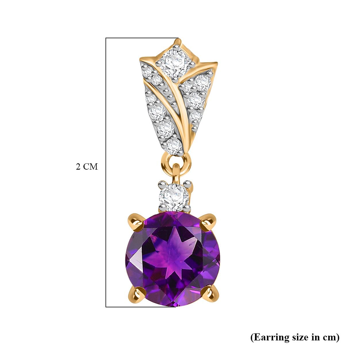 Natural Moroccan Amethyst & White Zircon Blossom Drops Solitaire Stud Push Post Earring in 18K Vermeil Yellow Gold Plated Sterling Silver 2.97 Ct. Natural Moroccan Amethyst & White Zircon Blossom Drops Solitaire Stud Push Post Earring in 18K Vermeil Yellow Gold Plated Sterling Silver 2.97 Ct.