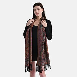 Multicolour Paisley Jacquard Scarf with Tassel (70x180cm)