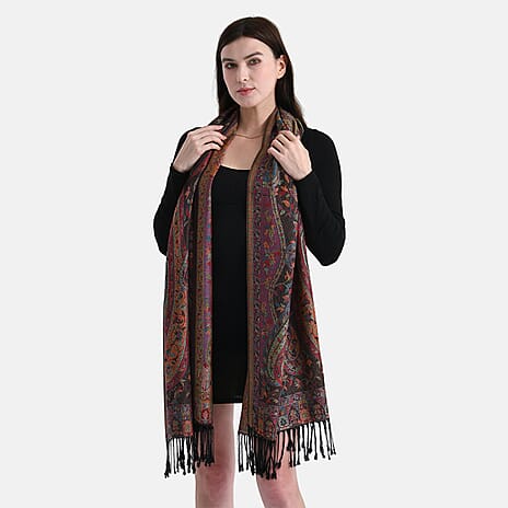 Multicolour Paisley Jacquard Scarf with Tassel (70x180cm)