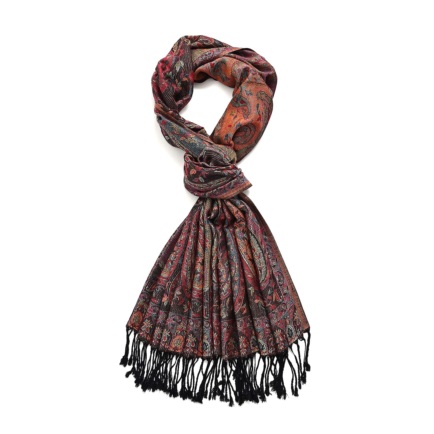 Multicolour Paisley Jacquard Scarf with Tassel (70x180cm)