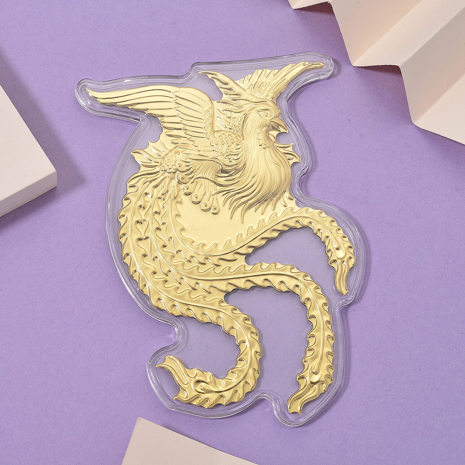 24K Yellow Gold Phoenix Pattern Bar