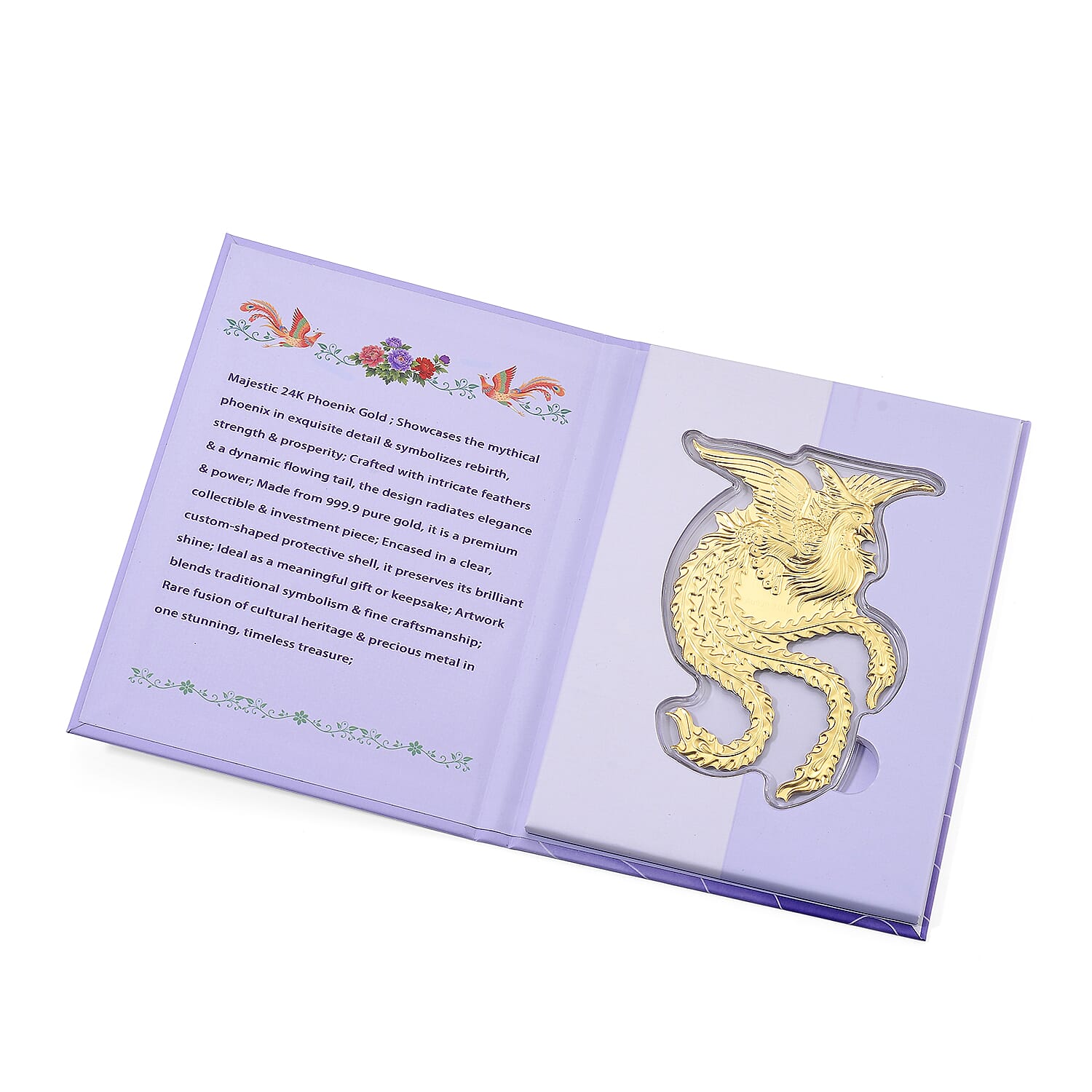 24K Yellow Gold Phoenix Pattern Bar