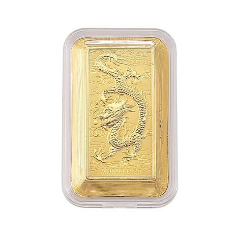 24K Yellow 99.9% Purity Gold Dragon Embossed Bar 0.20 Gram