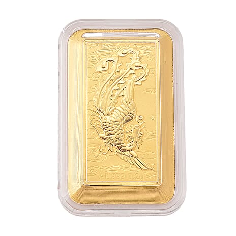 24K Yellow 99.9% Purity Gold Phoenix Embossed Bar 0.20 gram