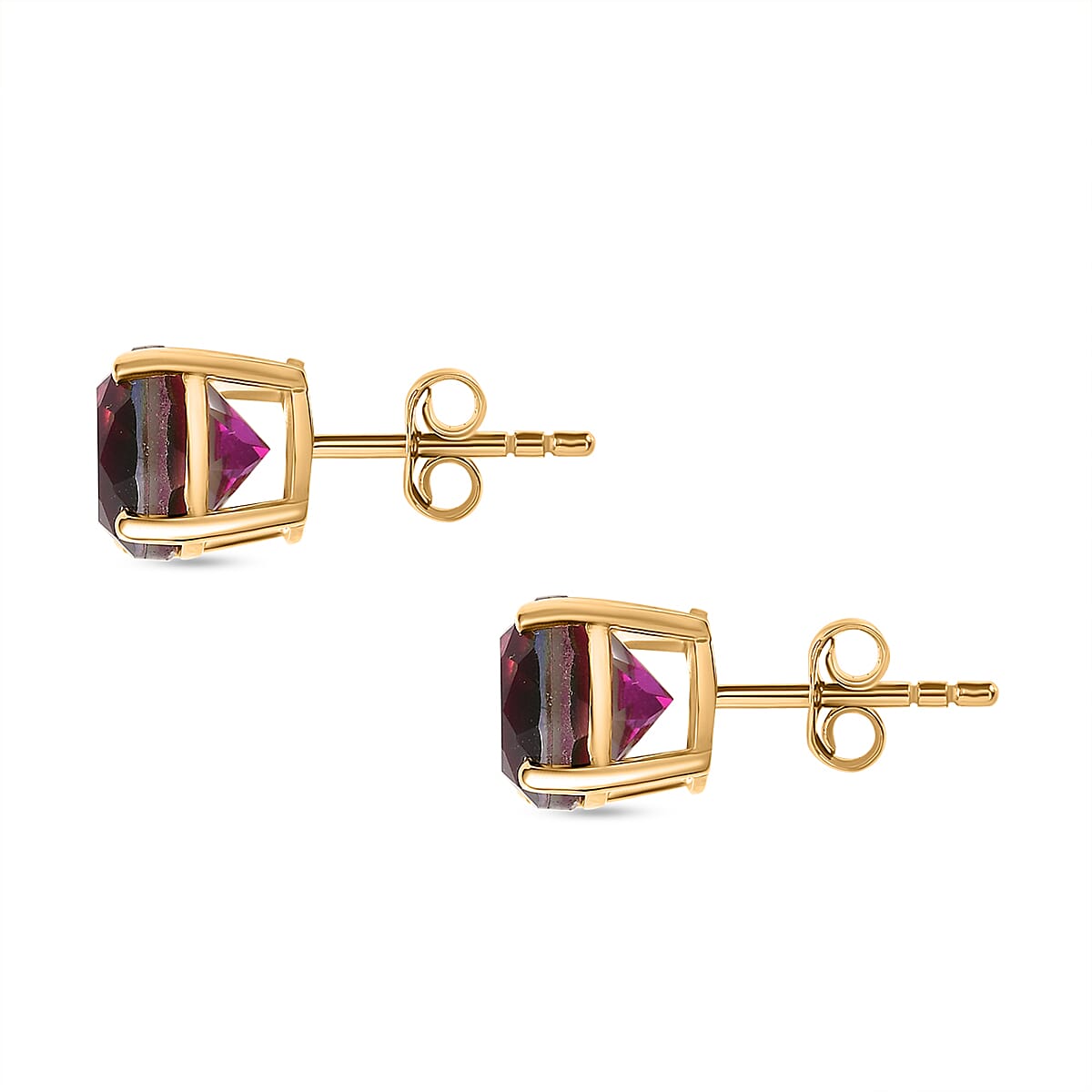 Watermelon Quartz Triplet Solitaire Stud Push Post Earring in 18K Vermeil Yellow Gold Plated Sterling Silver 4.70 Ct.
