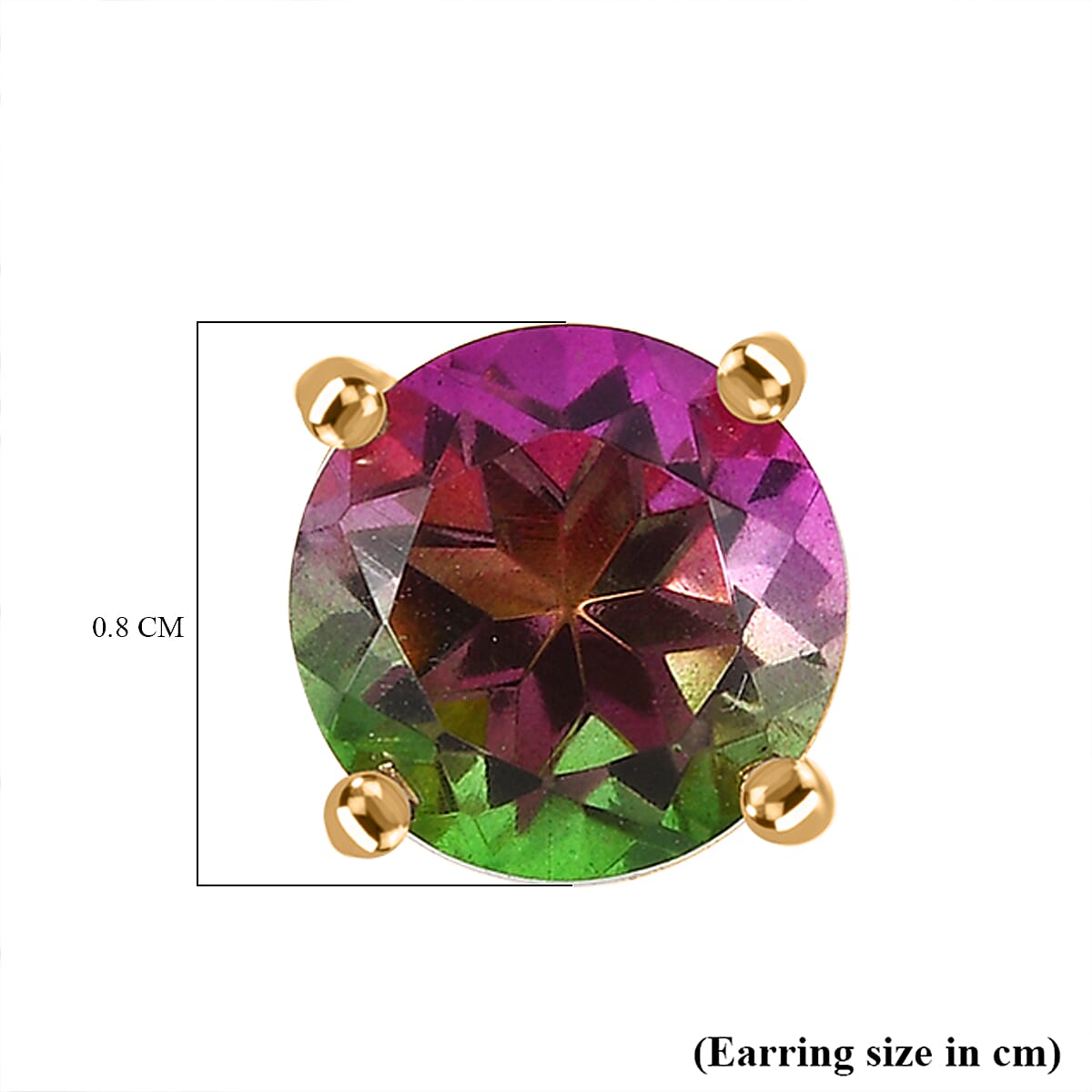 Watermelon Quartz Triplet Solitaire Stud Push Post Earring in 18K Vermeil Yellow Gold Plated Sterling Silver 4.70 Ct.