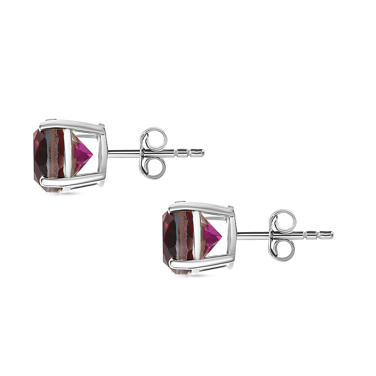 Watermelon Quartz Triplet Solitaire Stud Push Post Earring in Sterling Silver