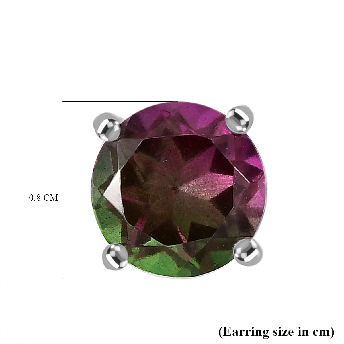 Watermelon Quartz Triplet Solitaire Stud Push Post Earring in Sterling Silver