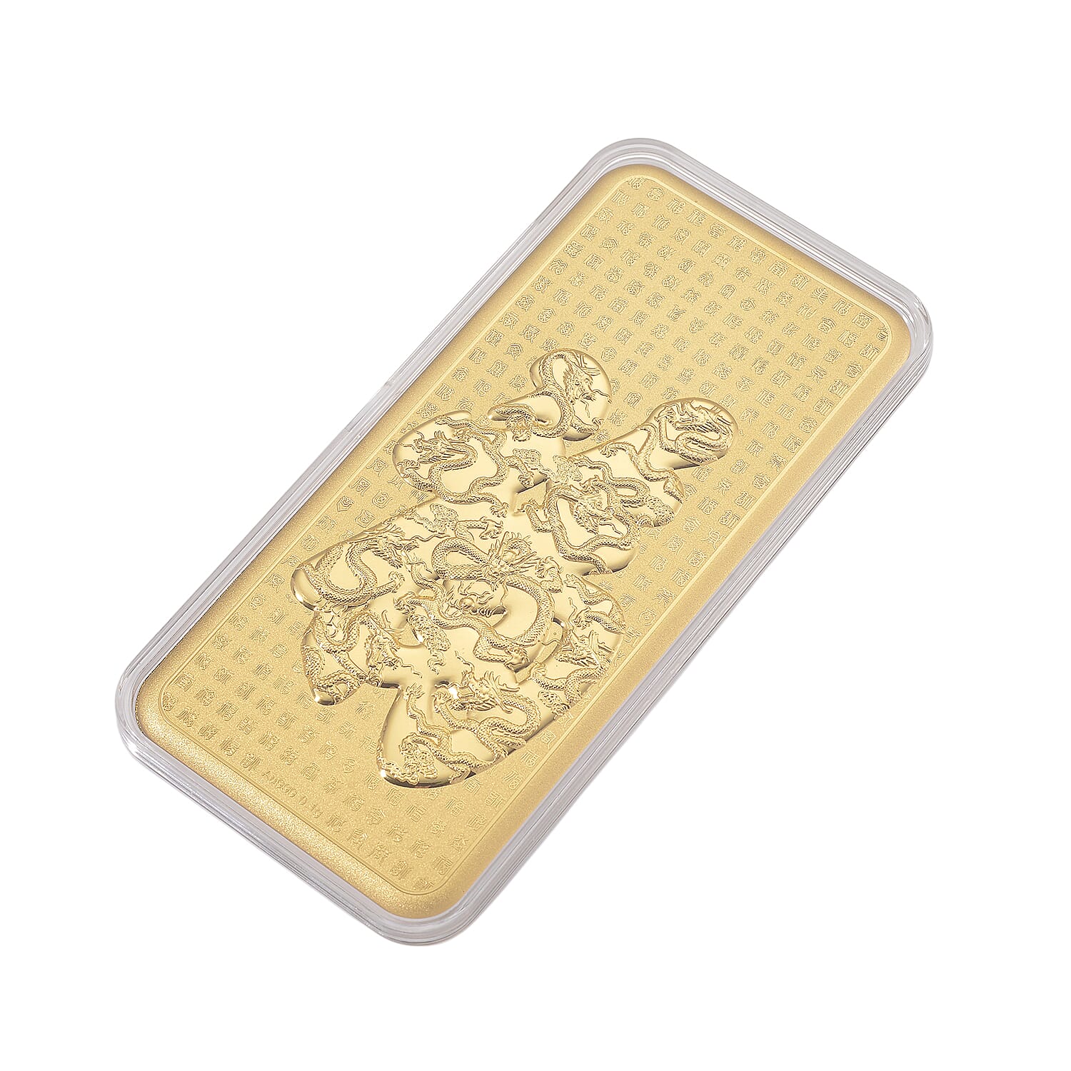 24K Gold Bar (99.9% Purity) Fu Symbol & Dragon Collectable - Symbolizing Happiness, Health & Good Fortune - (15.5 x 7.5 CM)