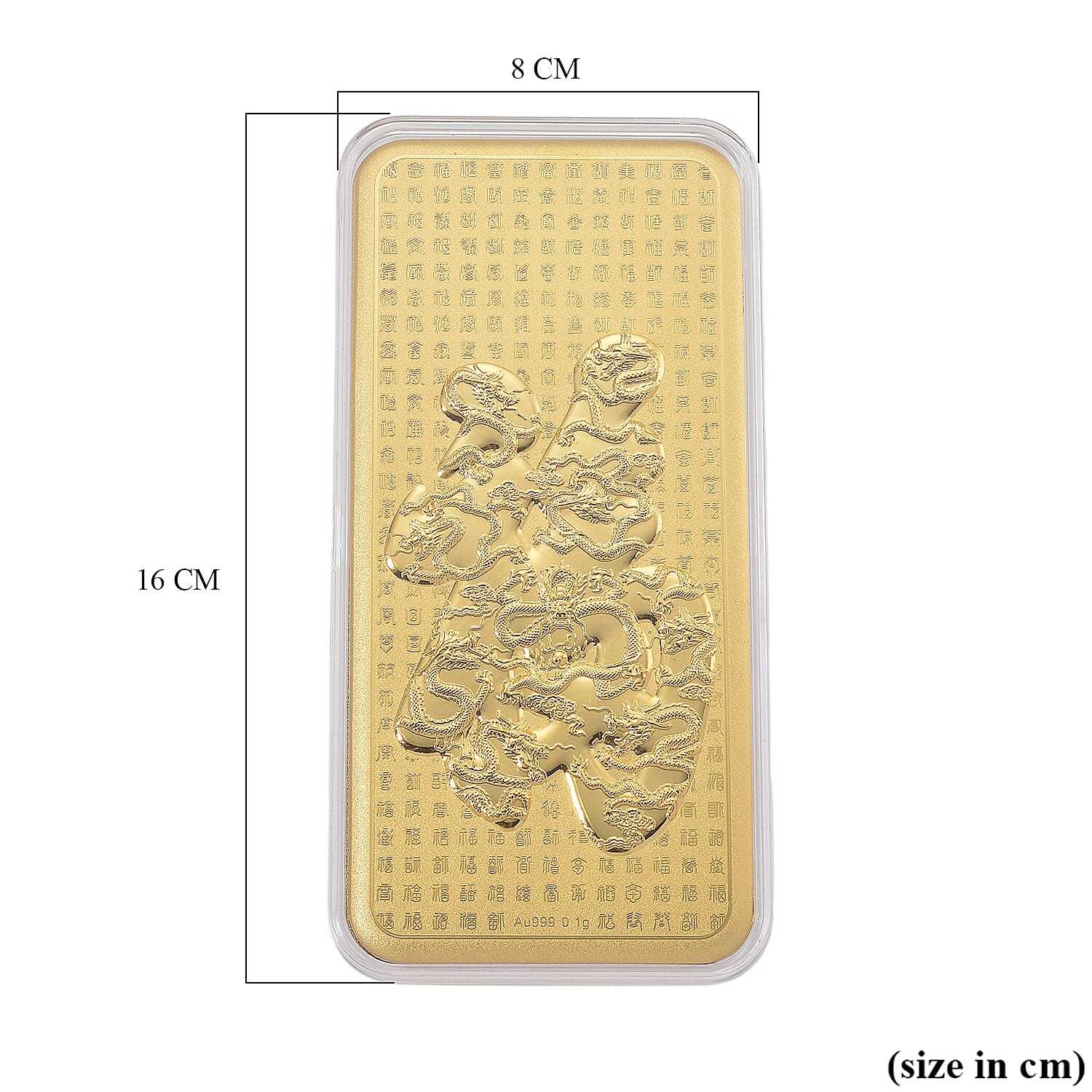 24K Gold Bar (99.9% Purity) Fu Symbol & Dragon Collectable - Symbolizing Happiness, Health & Good Fortune - (15.5 x 7.5 CM)