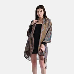 New Arrival - Butterfly Print Jacquard Scarf with Tassels (180 x 70 cm) - Coffee