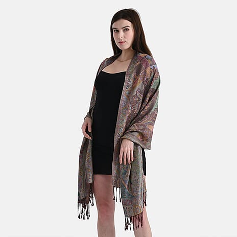 New Arrival - Bohemian Pattern Jacquard Scarf with Tassels (180 x 70 cm) - Coffee