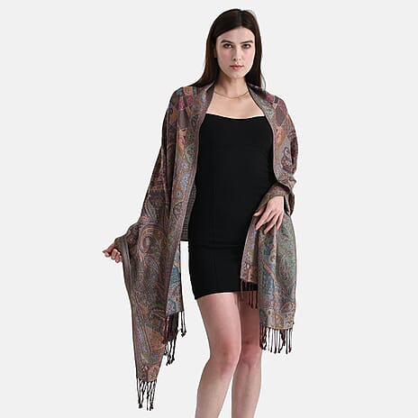 New Arrival - Bohemian Pattern Jacquard Scarf with Tassels (180 x 70 cm) - Coffee