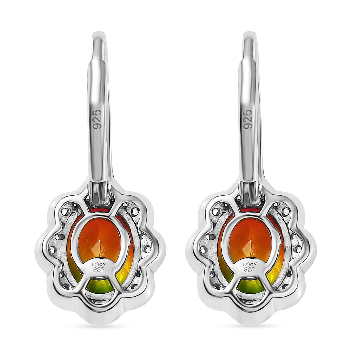 D'joy Rainbow Genesis Quartz & White Zircon J Hoop Half Hoop Twilight Blossom Earring with Lever Back in Rhodium Overlay Sterling Silver 4.63 Ct. D'joy Rainbow Genesis Quartz & White Zircon J Hoop Half Hoop Twilight Blossom Earring with Lever Back in Rhodium Overlay Sterling Silver 4.63 Ct.