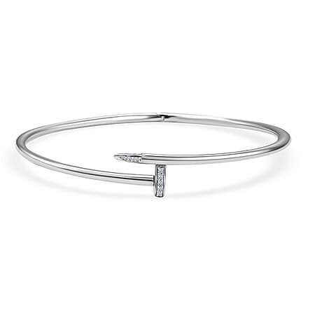LUXURIANT Nail-Inspired Design 7.5” Sterling Silver Bangle with 28 Lab-Grown Diamonds (SI-GH) | Rhodium-Plated