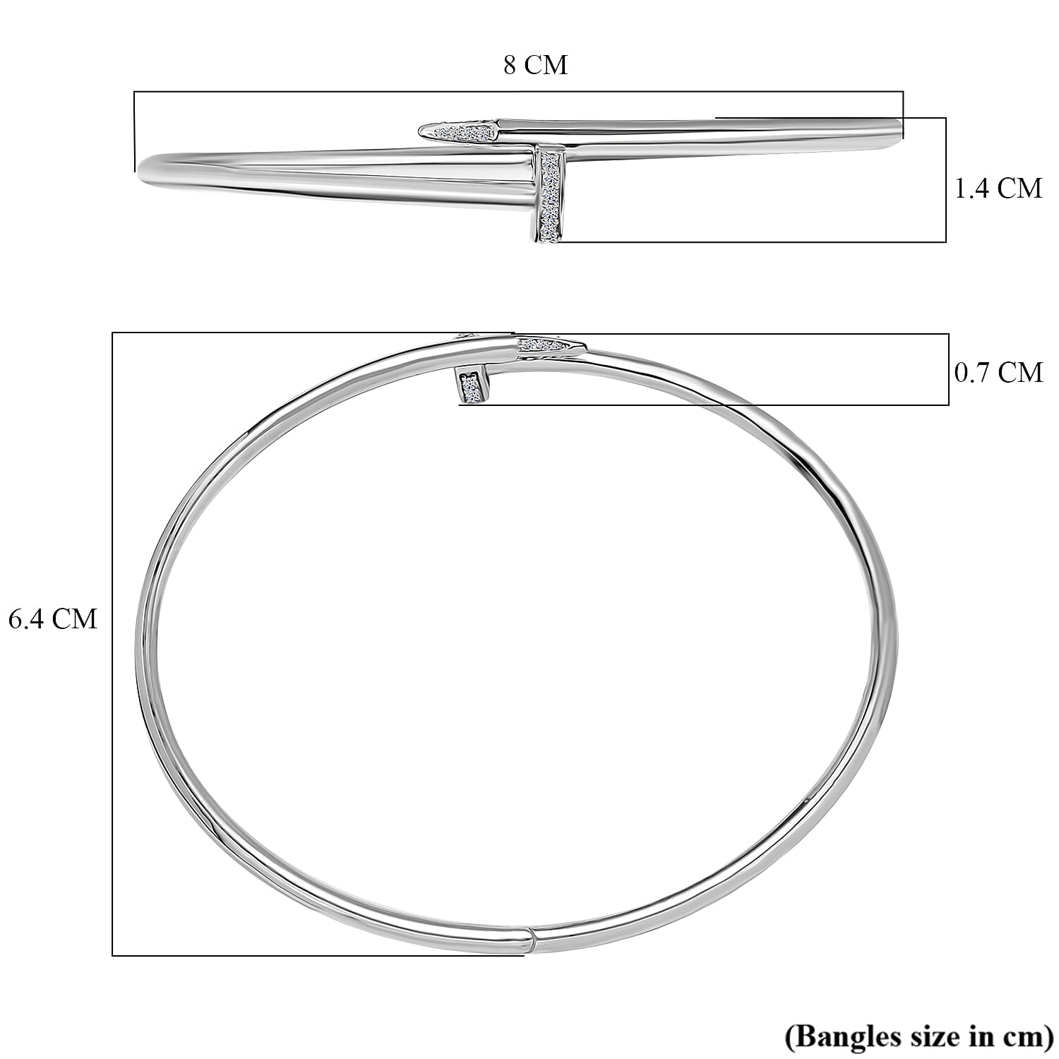 Luxuriant Lab Grown Diamond (SI-GH) Designer Inspired Full Bangle (Size - 7.5) in Rhodium Overlay Sterling Silver, Silver Wt. 12.88 Gms. Luxuriant Lab Grown Diamond (SI-GH) Designer Inspired Full Bangle (Size - 7.5) in Rhodium Overlay Sterling Silver, Silver Wt. 12.88 Gms.