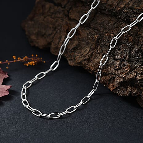 Italian Made - Paperclip Necklace (Size 20) with Lobster Clasp in Sterling Silver