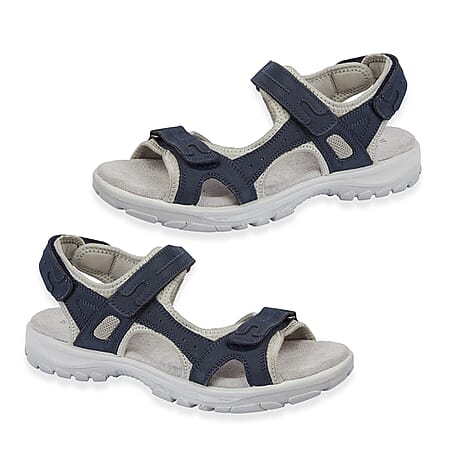 Mandy Leather Comfortable & Lightweight Padded Sandal with Adjustable Straps (Size 5) - Navy