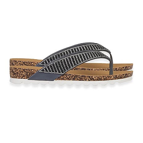 Sunset Comfortable Smoke Flip-Flop Sandals with Rhinestone Strap(Size 4) - Smoke