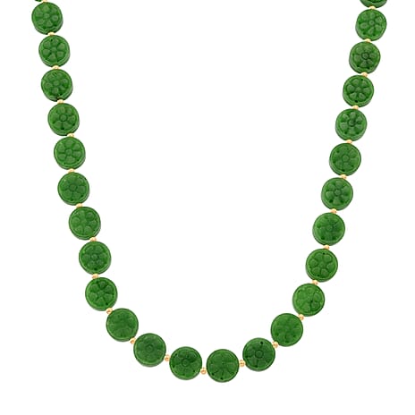 Green Jade Necklace (Size - 20) with Magnetic Clasp in Yellow Gold Plating Sterling Silver 352.00 Ct.