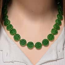Green Jade Necklace (Size - 20) with Magnetic Clasp in Yellow Gold Plated Sterling Silver 352.00 Ct.