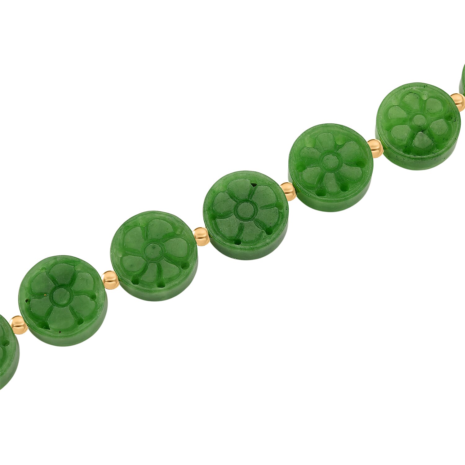 Green Jade Necklace (Size - 20) with Magnetic Clasp in Yellow Gold Plating Sterling Silver 352.00 Ct.