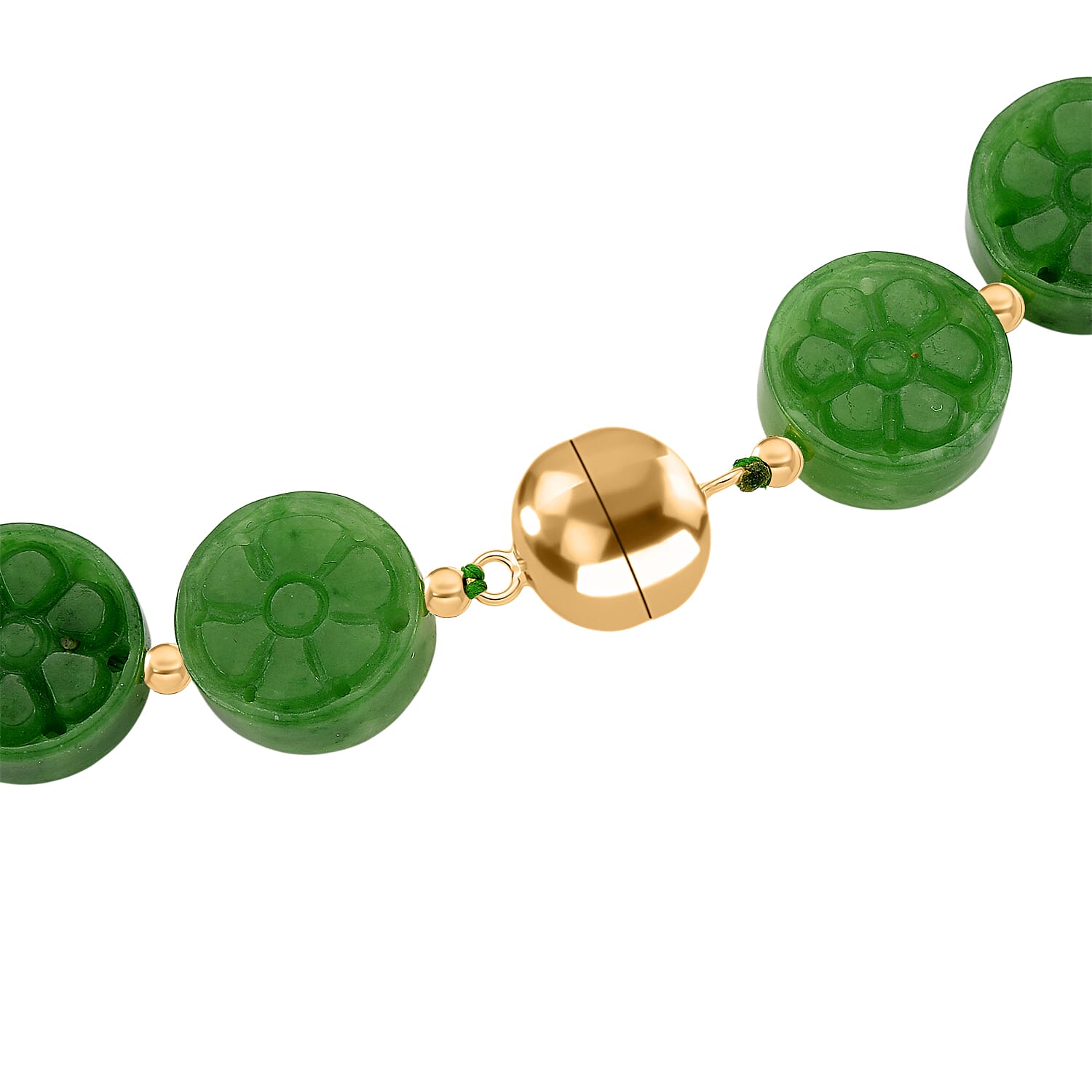 Green Jade Necklace (Size - 20) with Magnetic Clasp in Yellow Gold Plating Sterling Silver 352.00 Ct.