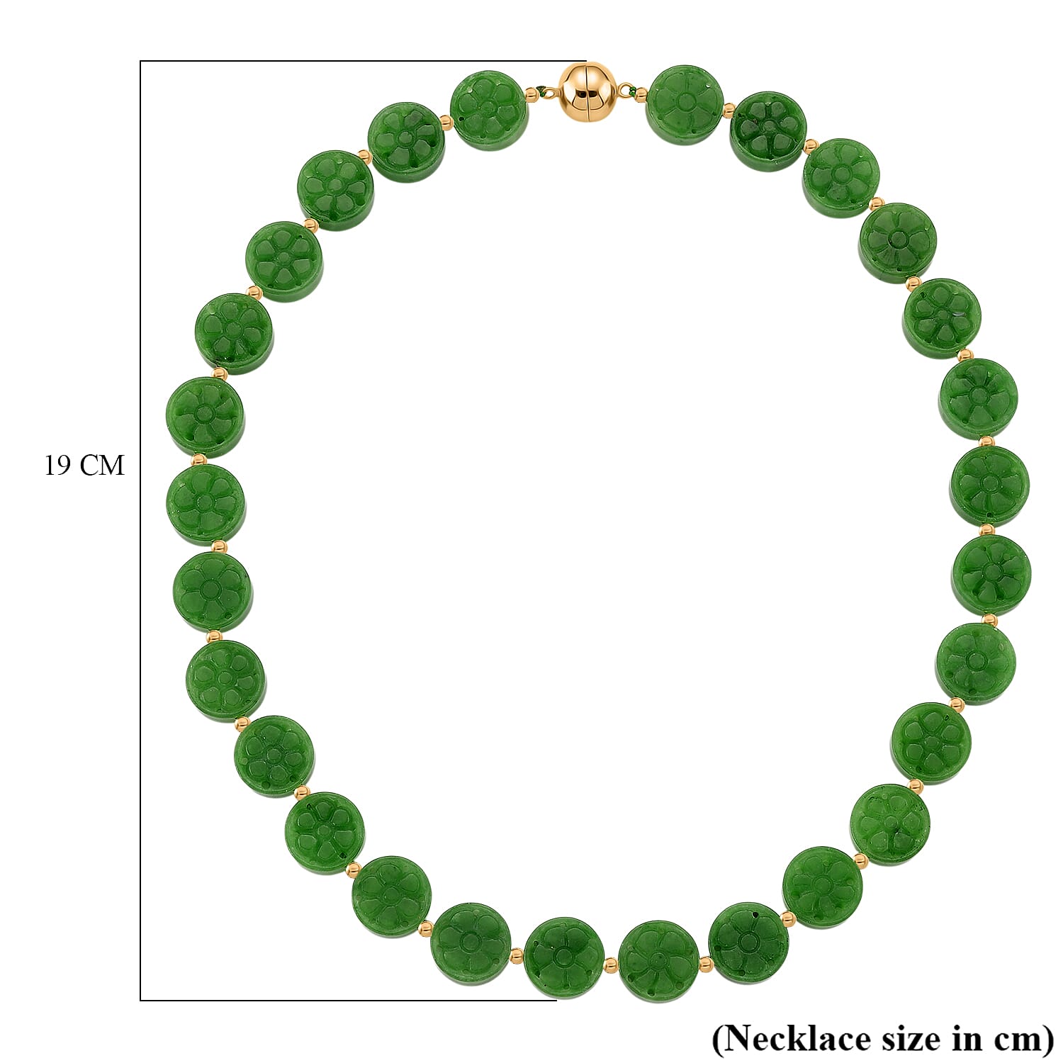 Green Jade Necklace (Size - 20) with Magnetic Clasp in Yellow Gold Plating Sterling Silver 352.00 Ct.