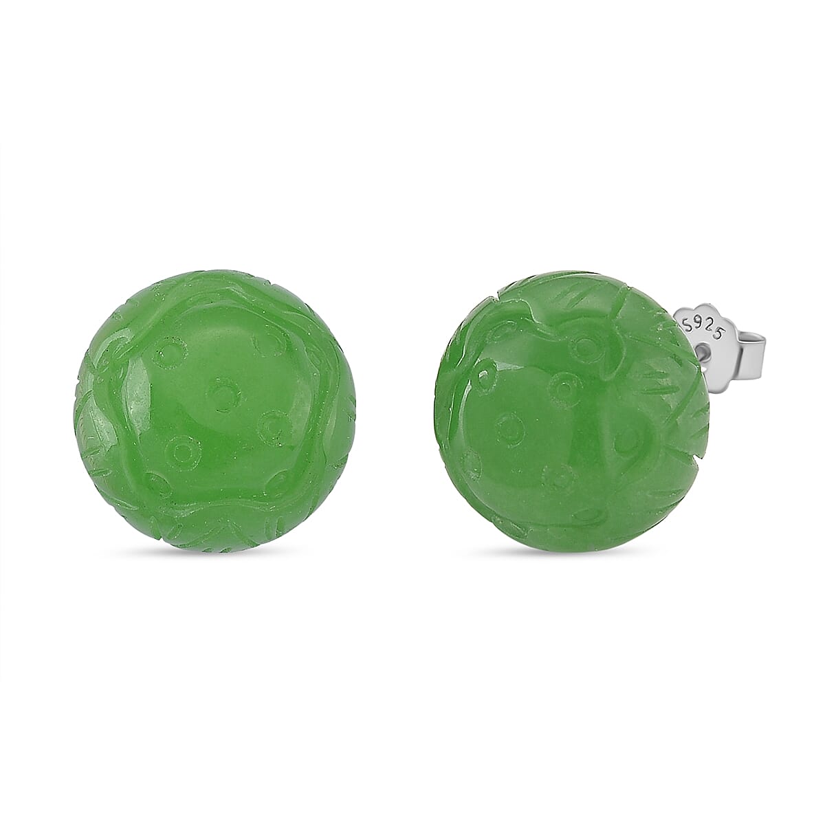 Green Jadeite Earring with Push Back in Rhodium Overlay Sterling Silver 35.00 Ct.