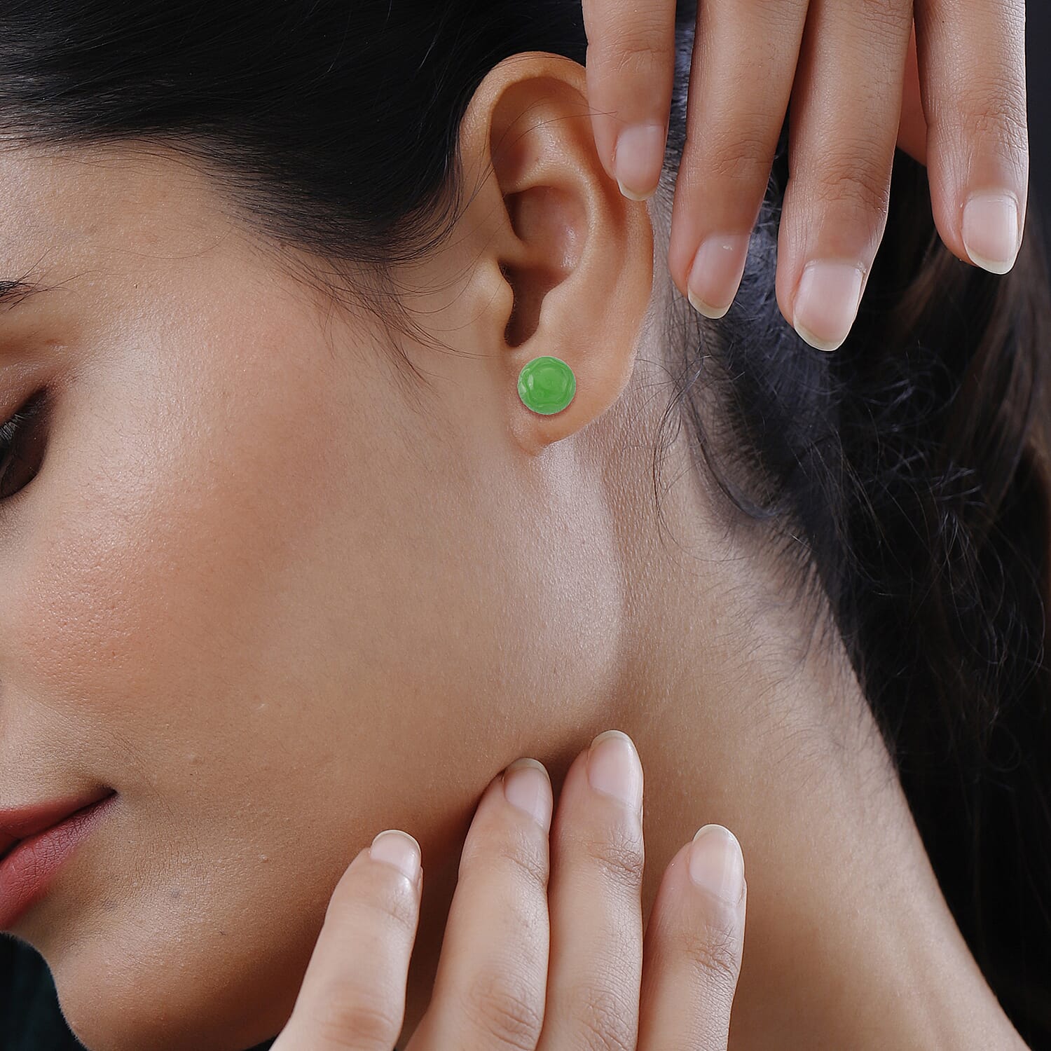 Green Jadeite Earring with Push Back in Rhodium Overlay Sterling Silver 35.00 Ct.