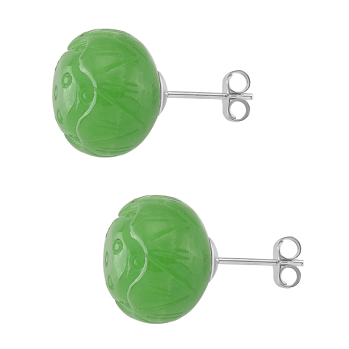Green Jadeite Earring with Push Back in Rhodium Overlay Sterling Silver 35.00 Ct.