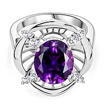 Natural Moroccan Amethyst & White Zircon Sunlit Grace Ring in Rhodium Overlay Sterling Silver 3.53 Ct.