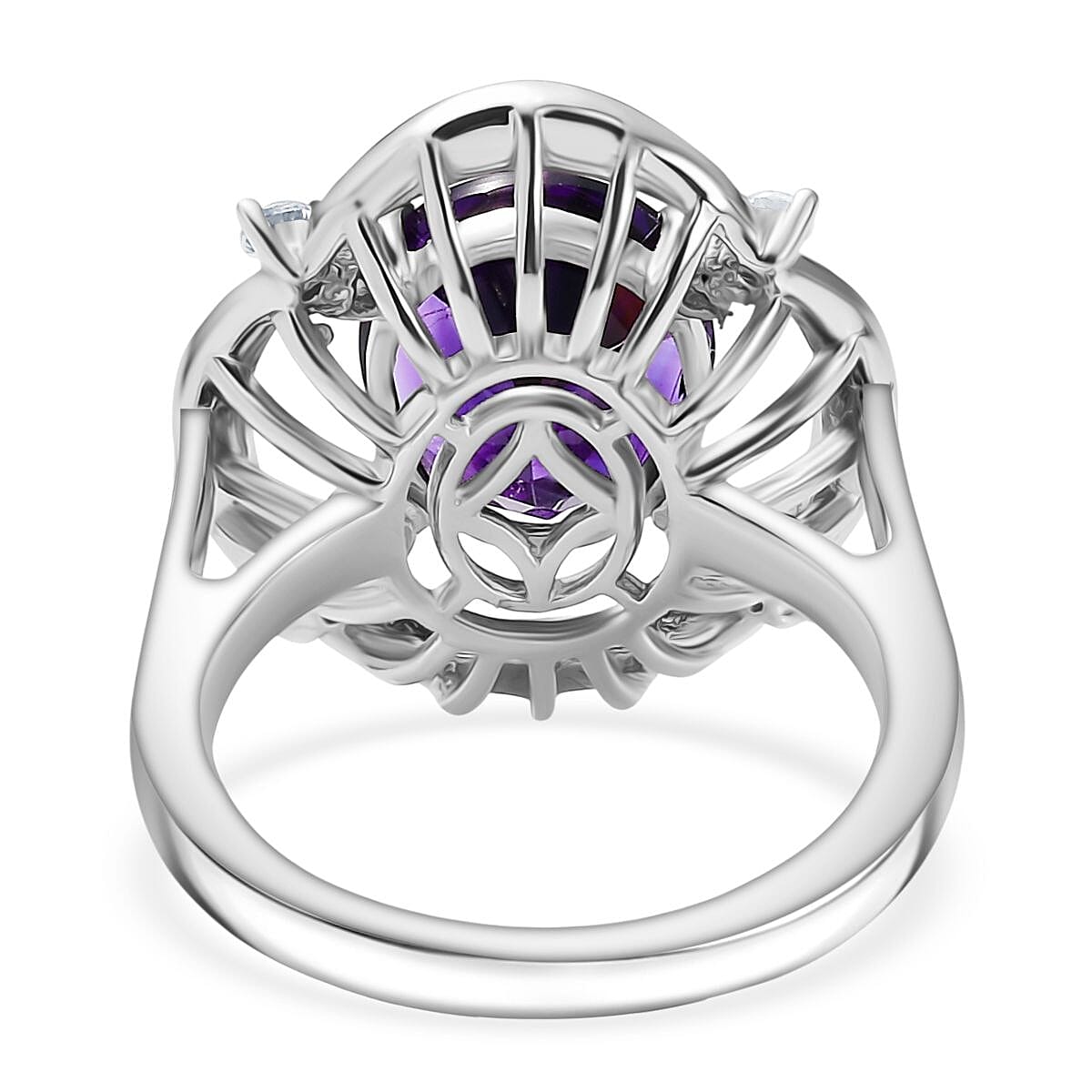 Natural Moroccan Amethyst & White Zircon Sunlit Grace Ring in Rhodium Overlay Sterling Silver 3.53 Ct.