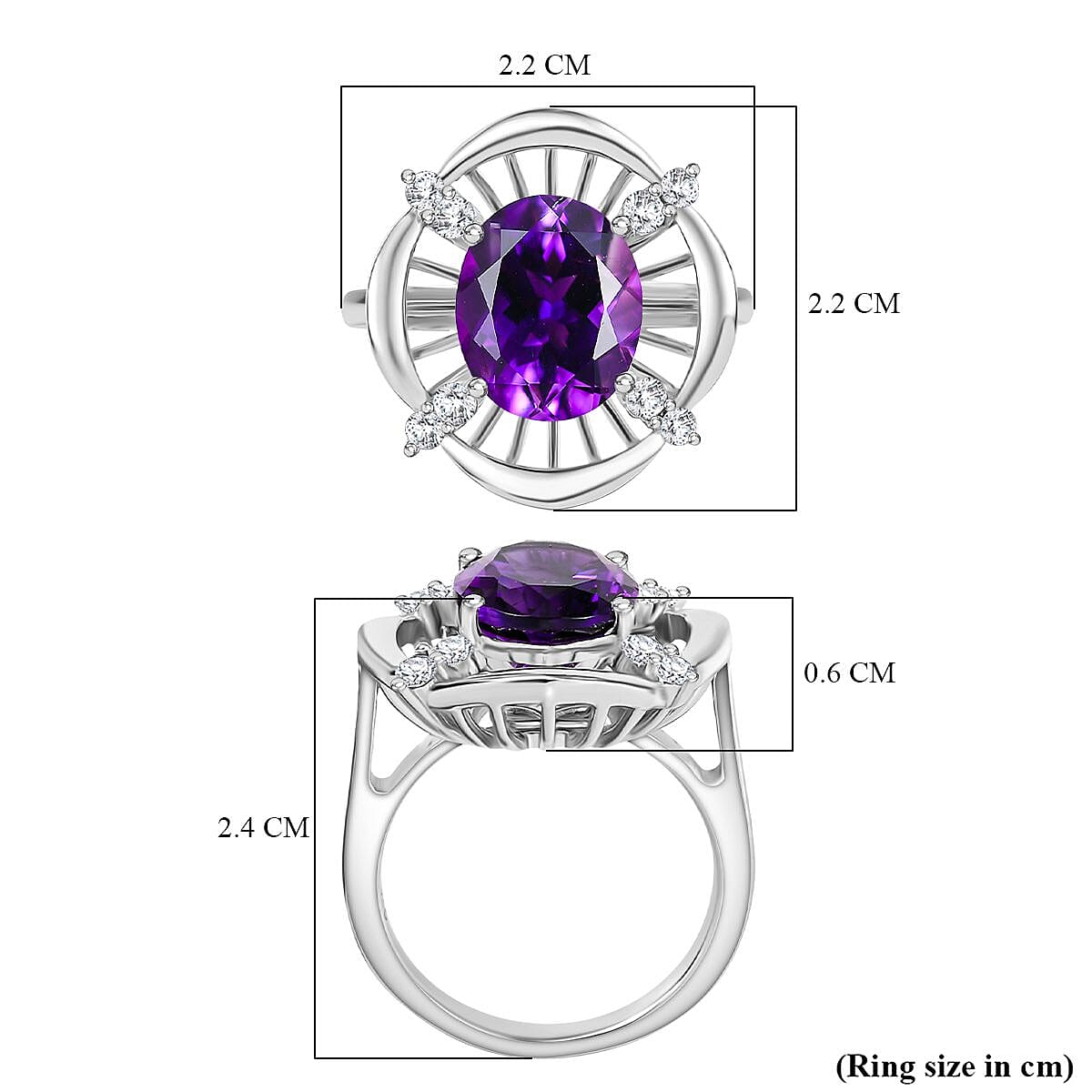 Natural Moroccan Amethyst & White Zircon Sunlit Grace Ring in Rhodium Overlay Sterling Silver 3.53 Ct.
