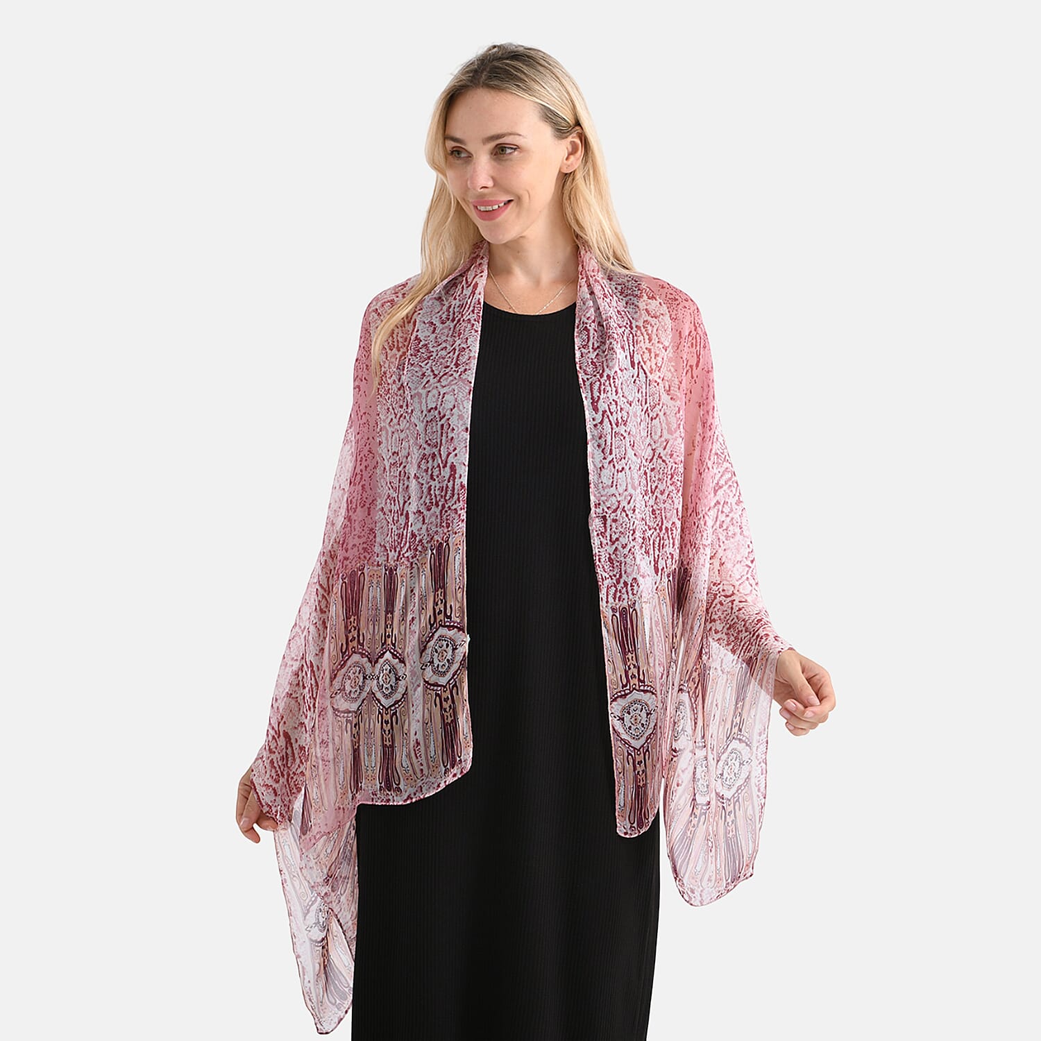 La Marey Mulberry Silk Printed Scarf (175 x 65cm) - Pink