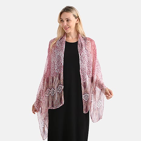 La Marey Mulberry Silk Printed Scarf (175 x 65cm) - Pink