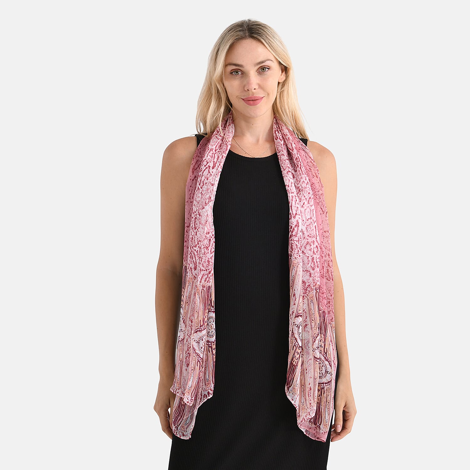 La Marey Mulberry Silk Printed Scarf (175 x 65cm) - Pink