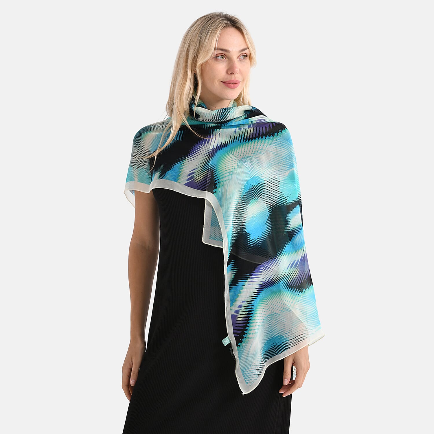 La Marey Mulberry Silk Printed Scarf (175 x 65cm) - Blue Black