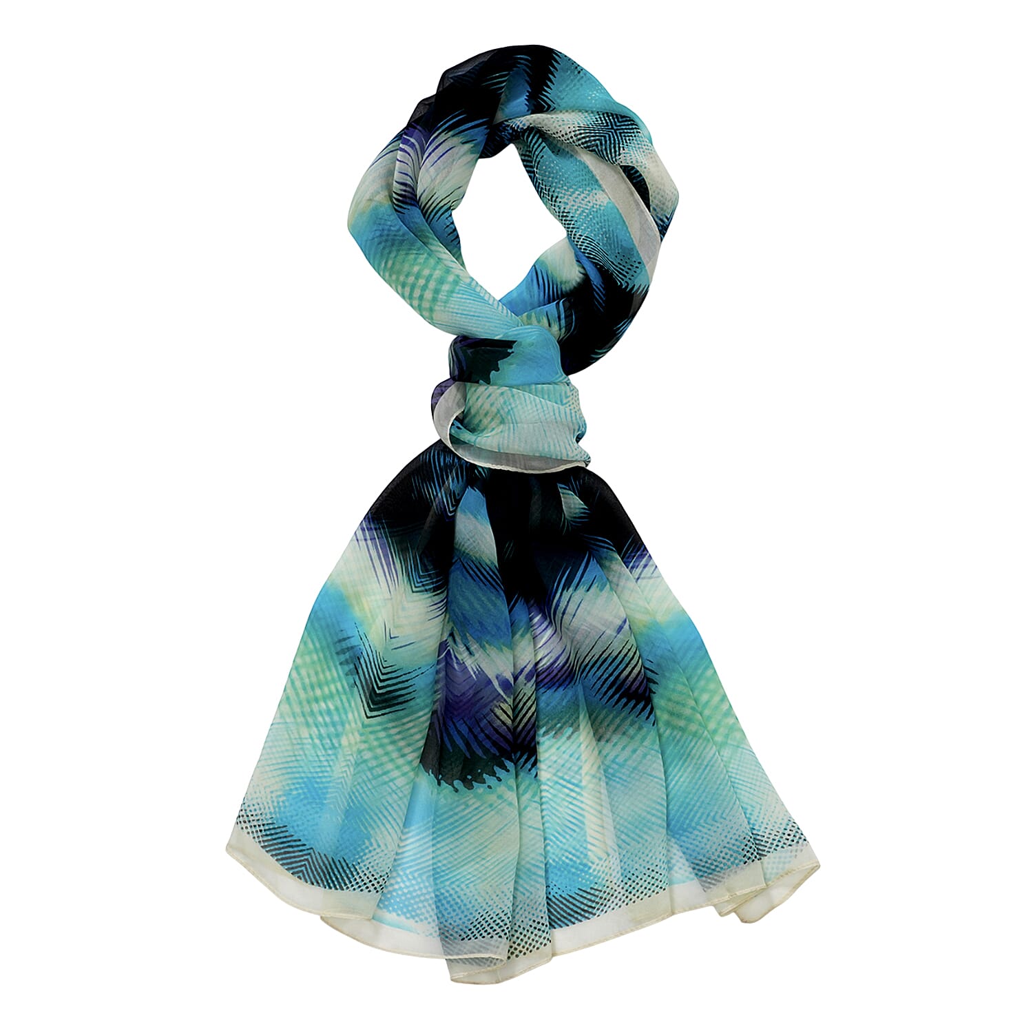 La Marey Mulberry Silk Printed Scarf (175 x 65cm) - Blue Black