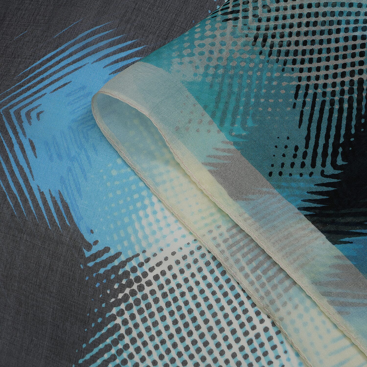 La Marey Mulberry Silk Printed Scarf (175 x 65cm) - Blue Black