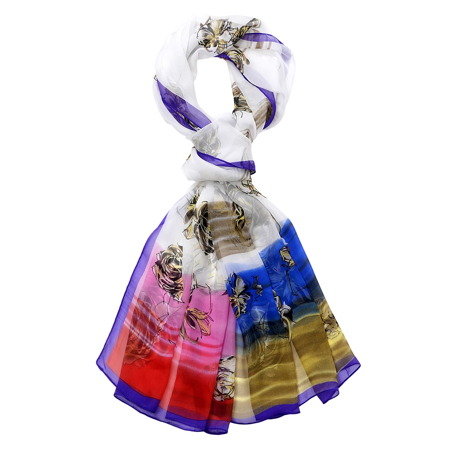 La Marey Mulberry Silk Printed Scarf (175 x 65cm) - Multi Colour